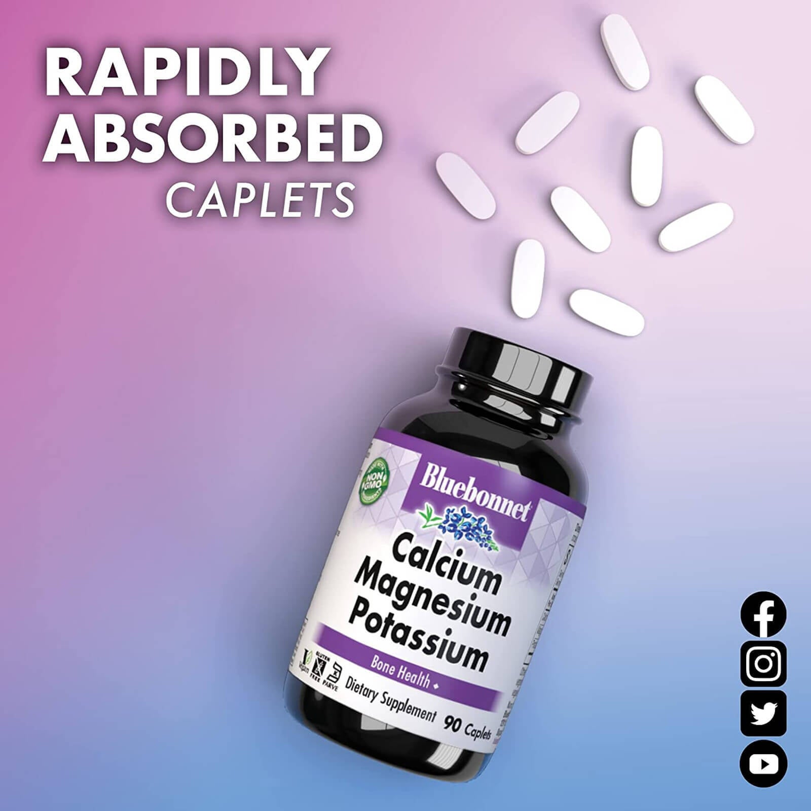 Bluebonnet Calcium Magnesium & Potassium 90 Caplets