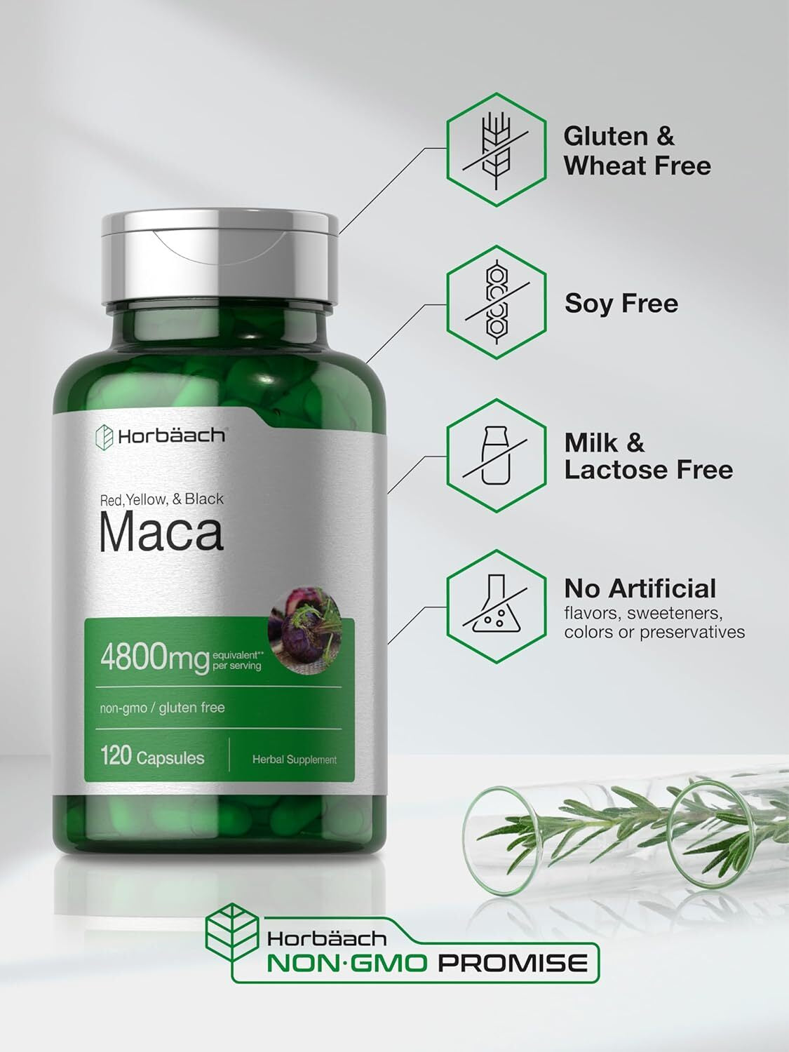 Maca Root Capsules 4800Mg | 120 Pills | Red, Yellow, Black Maca | by Horbaach