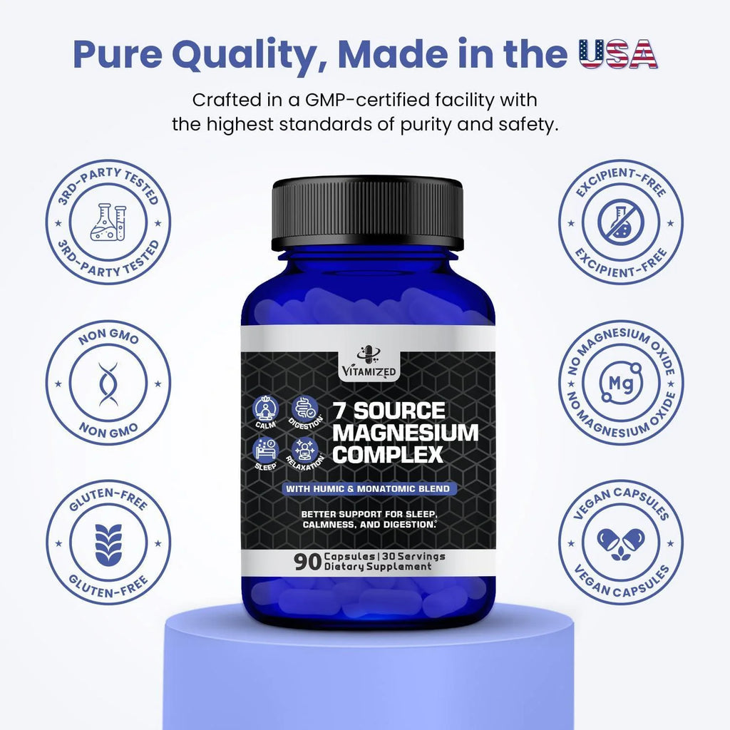 Magnesium Complex for Sleep Relaxation Digestion & Calm 90 Ct Magnesium Glycinate Citrate Bisglycinate Carbonate Malate Orotate Taurate Humic Fulvic for High Absorption