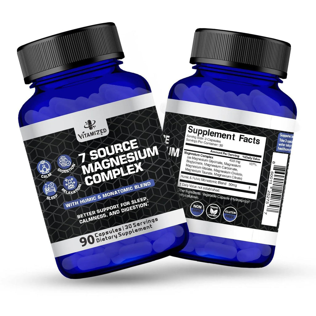 Magnesium Complex for Sleep Relaxation Digestion & Calm 90 Ct Magnesium Glycinate Citrate Bisglycinate Carbonate Malate Orotate Taurate Humic Fulvic for High Absorption