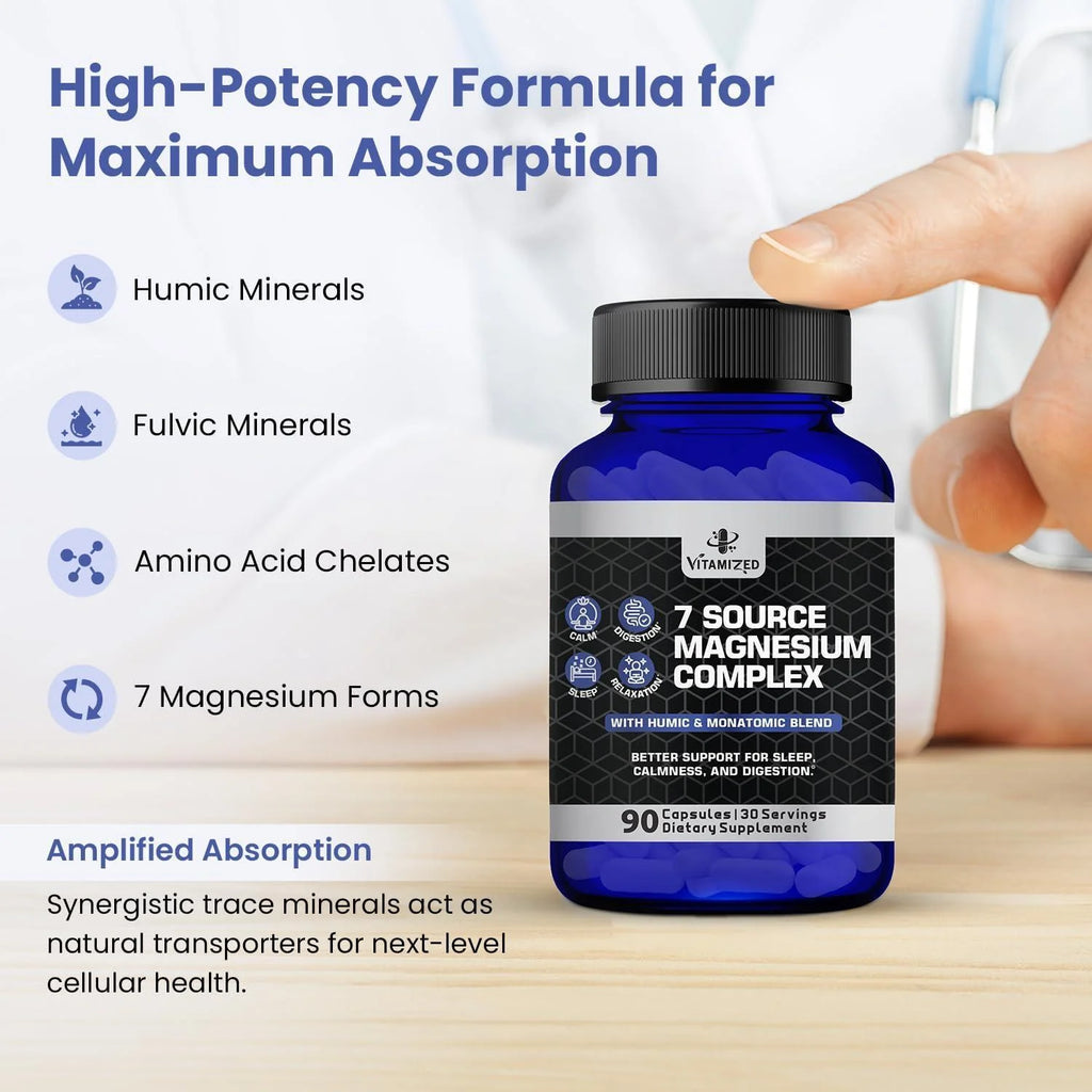 Magnesium Complex for Sleep Relaxation Digestion & Calm 90 Ct Magnesium Glycinate Citrate Bisglycinate Carbonate Malate Orotate Taurate Humic Fulvic for High Absorption